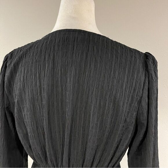 SO Elegant Black long sleeve fake Wrap mini Dress size medium - Picture 7 of 13
